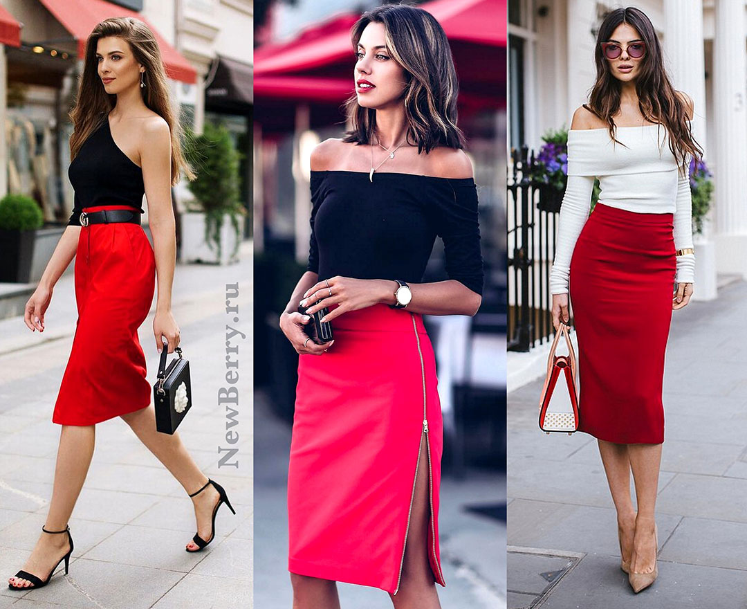 С чем носить красную юбку-карандаш: 10 эффектных примеров